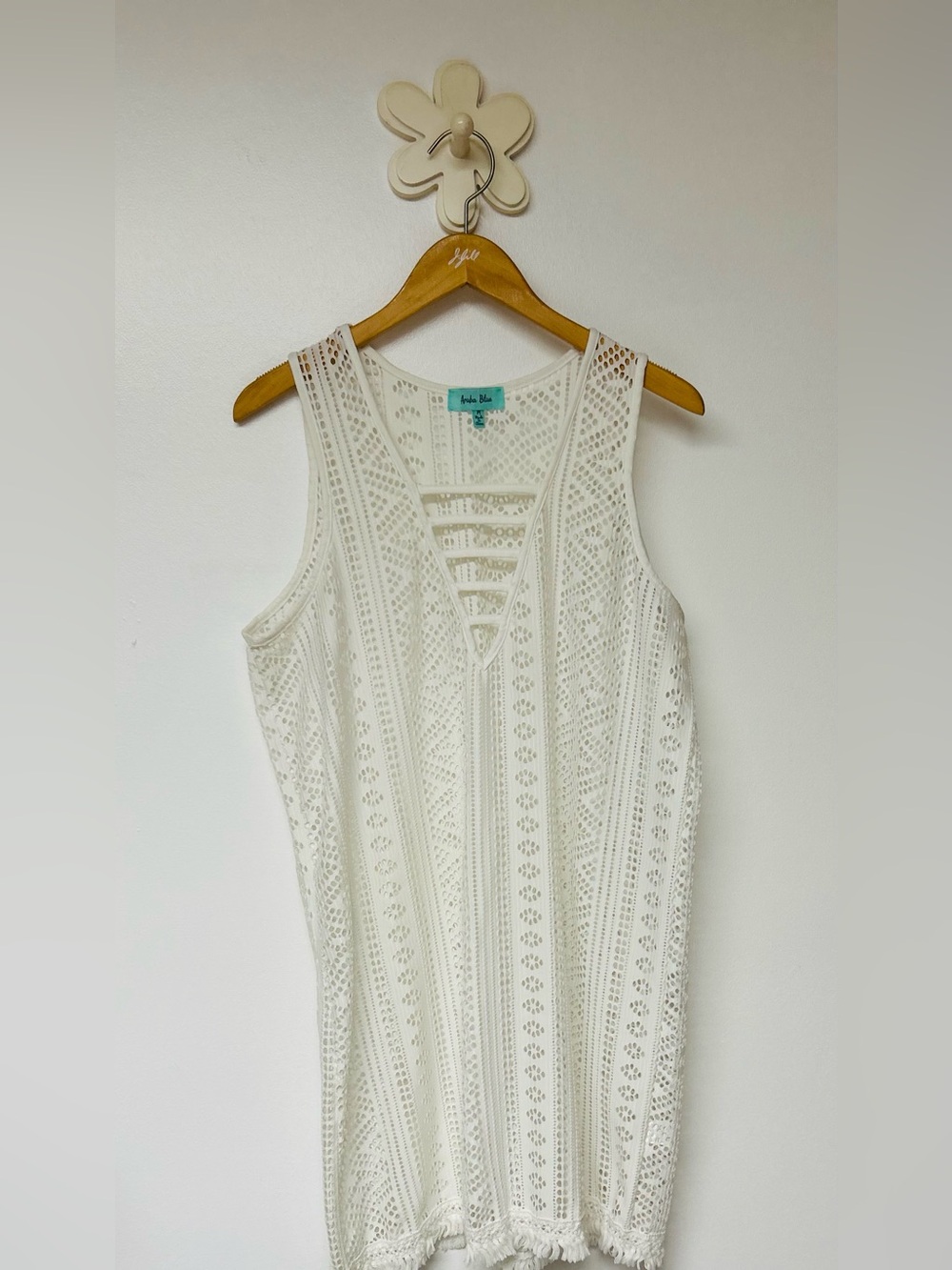Aruba Blue White Crochet Cover-Up Dress